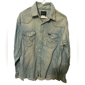 Vintage Wrangler Denim Shirt Men’s Medium Pearl Medium Western Cowboy